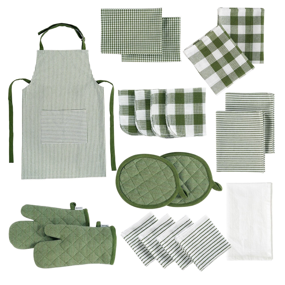 20-Piece Kitchen Towel Set Cotton Dish Towels cp-gallery: color=Olive Green; size=20 Piece Set