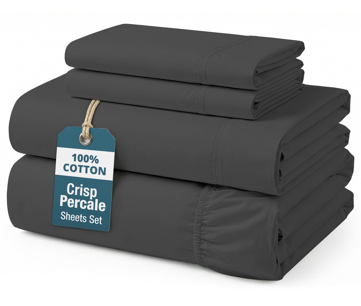 Percale Cotton Sheet Set cp-gallery: color=Charcoal; size=California King