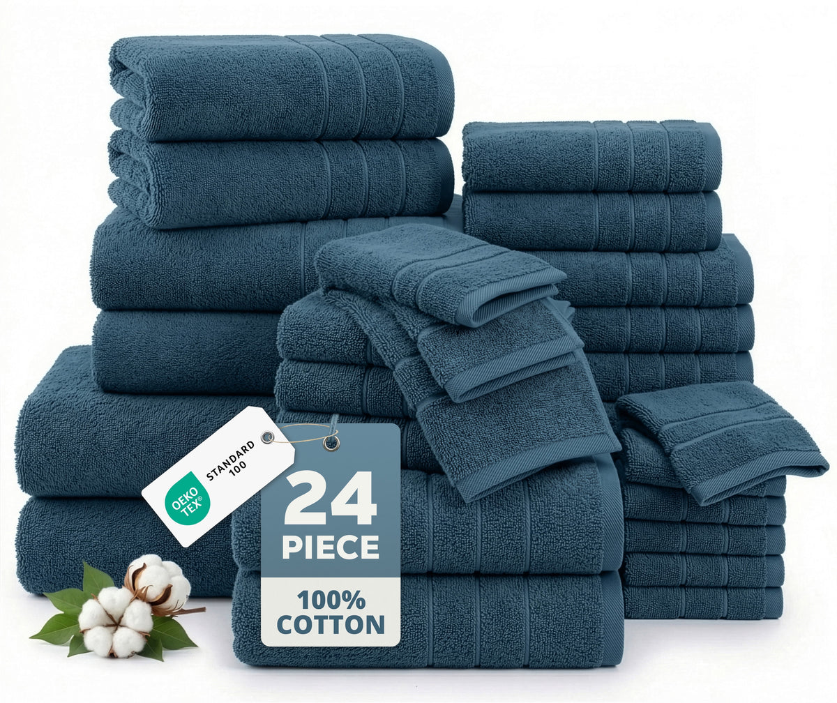 24-Piece Cotton Bath Towel Set cp-gallery: color=Steel Blue; size=24 Piece Set