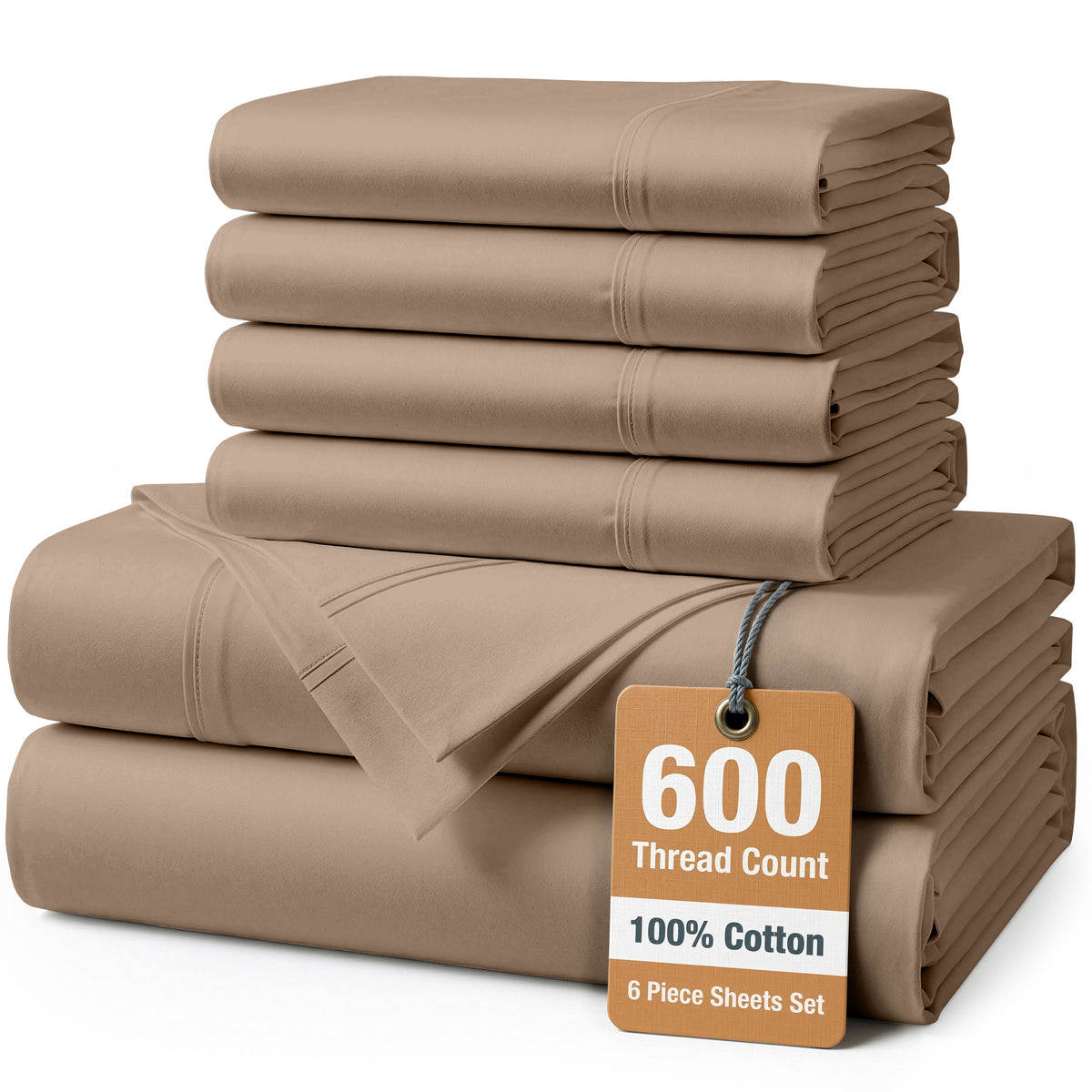 600 Thread Count Cotton Sheet Set cp-gallery: color=Taupe; size=California King