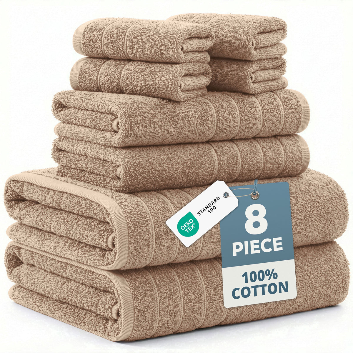 8-Piece Cotton Bath Towel Set cp-gallery: color=Beige; size=8 Piece Set