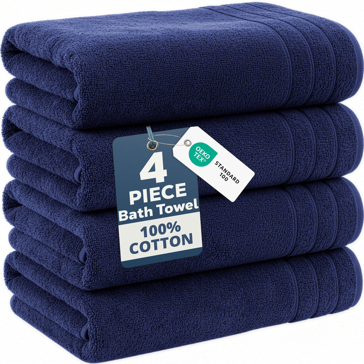 4-Piece Cotton Bath Towels Set cp-gallery: color=Navy; size=4 Piece Set
