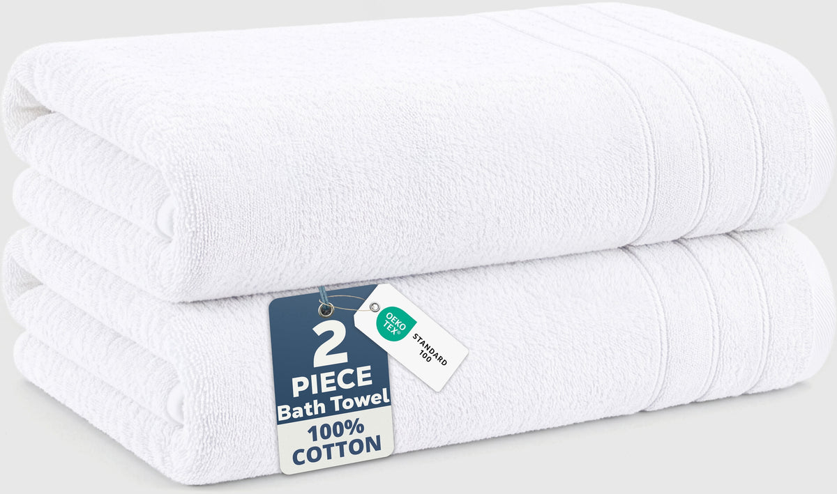 2-Piece Cotton Bath Towels Set cp-gallery: color=White; size=2 Piece Set
