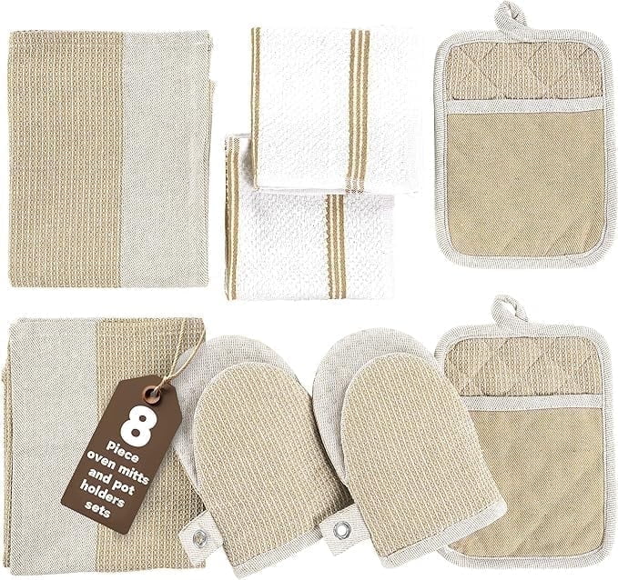Kitchen Set - Oven Mitts, Pot Holders & Towels cp-gallery: color=Beige; size=8 Piece Set