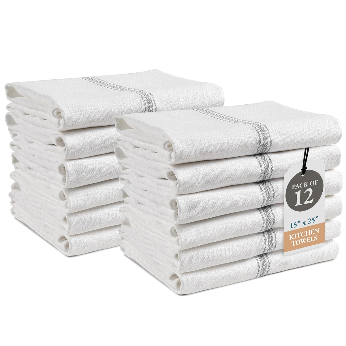 Herringbone Kitchen Towel Set cp-gallery: color=Grey Stripe; size=12 Piece Set